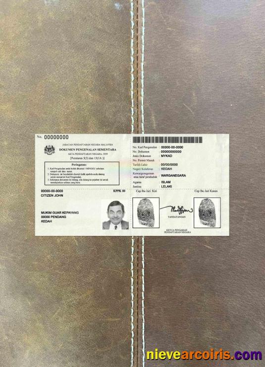 Malaysia Temporary Identification Certificate  2016 photolook